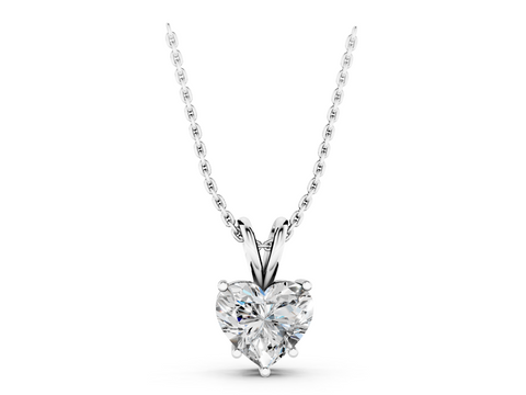 White gold Heart-Shaped Diamond Solitaire Pendant with Four-Prong Setting