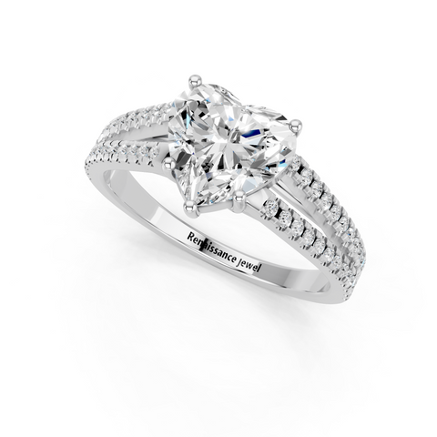 White gold Heart Solitaire Split Shank Pavé Diamond Engagement Ring