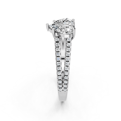 Platinum Heart Solitaire Split Shank Pavé Diamond Engagement Ring