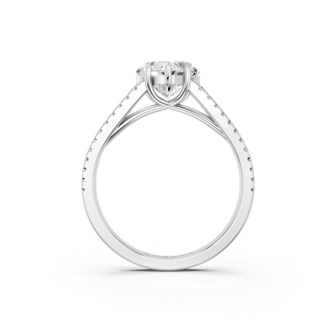 White gold Heart Solitaire Split Shank Pavé Diamond Engagement Ring