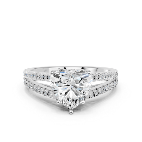 White gold Heart Solitaire Split Shank Pavé Diamond Engagement Ring