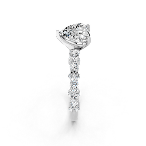 Platinum Heart Solitaire with Side Stones, Pave Band, Four-Prong Setting