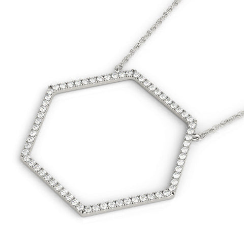 Silver Hexagon Diamond Pavé Prong Pendant