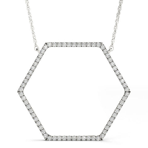 Silver Hexagon Diamond Pavé Prong Pendant