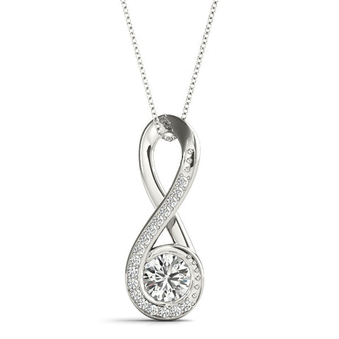 Silver Infinity Pavé Round Diamond Bezel Pendant