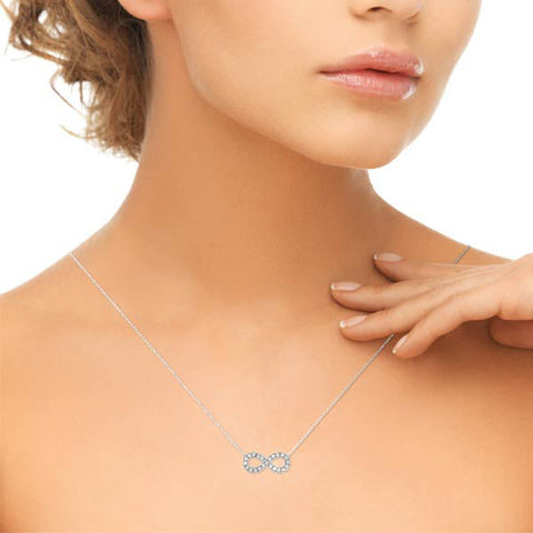 Silver Infinity Pendant with Round Cut Diamonds in Pavé Setting
