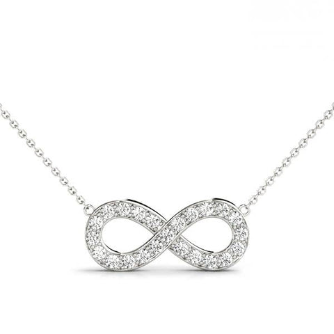 Silver Infinity Pendant with Round Cut Diamonds in Pavé Setting