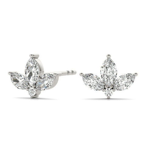 Silver Marquise Cluster Stud Earrings with Round Prong Setting