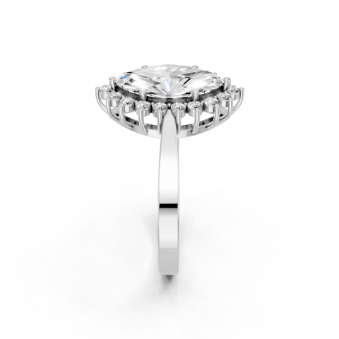 Platinum Marquise Cut Diamond Pavé Band Solitaire Ring with Four-Prong Setting