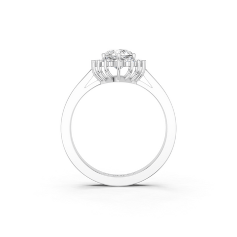 Silver Marquise Cut Diamond Pavé Band Solitaire Ring with Four-Prong Setting