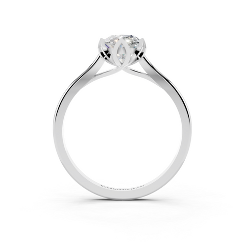 Platinum Marquise Cut Solitaire Diamond Ring with Flower-Prong Setting and Classic Band