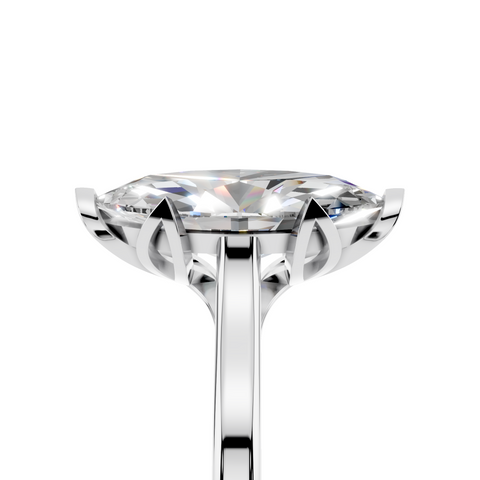 Platinum Marquise Cut Solitaire Diamond Ring with Flower-Prong Setting and Classic Band