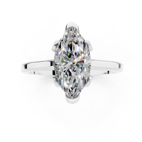 White gold Marquise Cut Solitaire Diamond Ring with Flower-Prong Setting and Classic Band