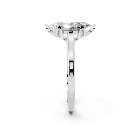 White gold Marquise Cut Solitaire Diamond Ring with Flower-Prong Setting and Classic Band