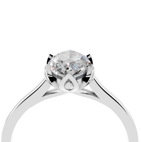 White gold Marquise Cut Solitaire Diamond Ring with Flower-Prong Setting and Classic Band