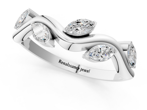 White gold Marquise Cut Twisted Band with Prong Setting