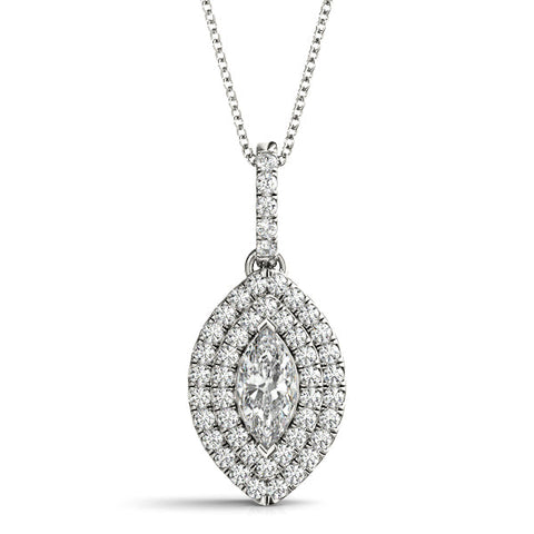 Silver Marquise Diamond Halo Pendant with Pavé Setting