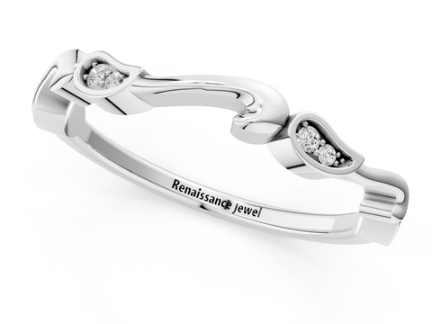 White gold Marquise Diamond Leaf Twist Eternity Band with Bezel Setting