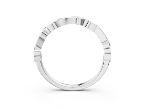 White gold Marquise Diamond Leaf Twist Eternity Band with Bezel Setting