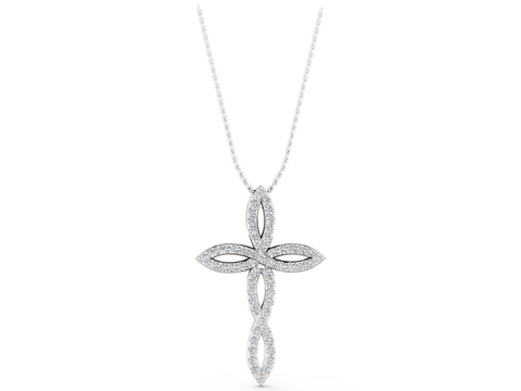 White gold Marquise Diamond Pavé Cross Pendant