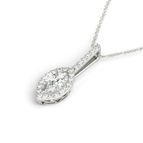 Silver Marquise Halo Diamond Pendant with Pavé Setting