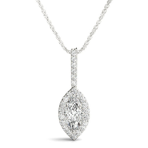 Silver Marquise Halo Diamond Pendant with Pavé Setting
