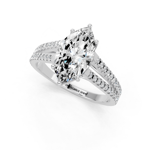 White gold Marquise Solitaire Split Shank Pavé Diamond Engagement Ring