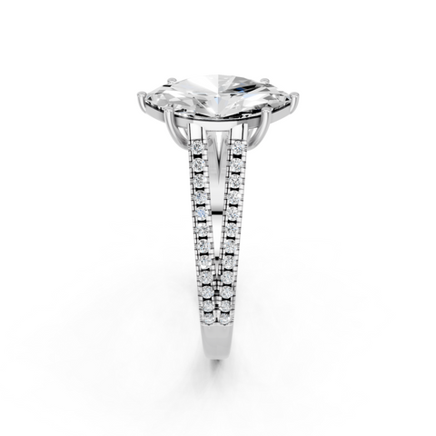 White gold Marquise Solitaire Split Shank Pavé Diamond Engagement Ring