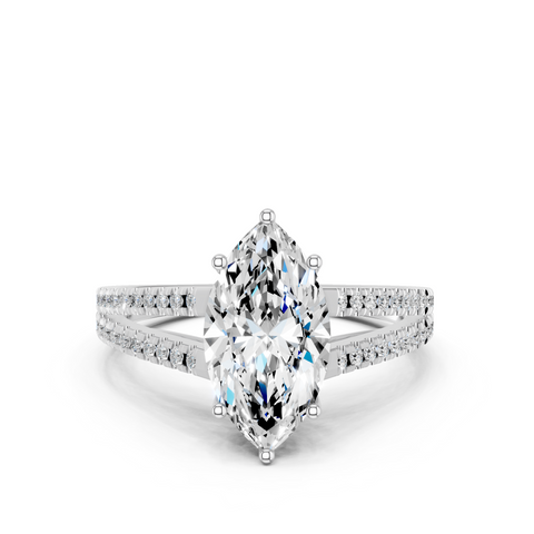 White gold Marquise Solitaire Split Shank Pavé Diamond Engagement Ring