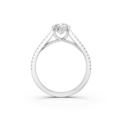 Silver Marquise Solitaire Split Shank Pavé Diamond Engagement Ring