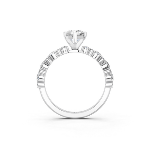 Platinum Marquise Solitaire with Side Stones, Pave Band, Four-Prong Setting