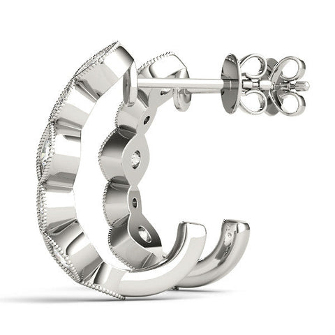 Silver Milgrain Cushion and Marquise Diamond Hoop Earrings