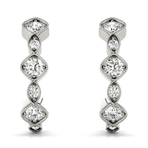 Silver Milgrain Cushion and Marquise Diamond Hoop Earrings