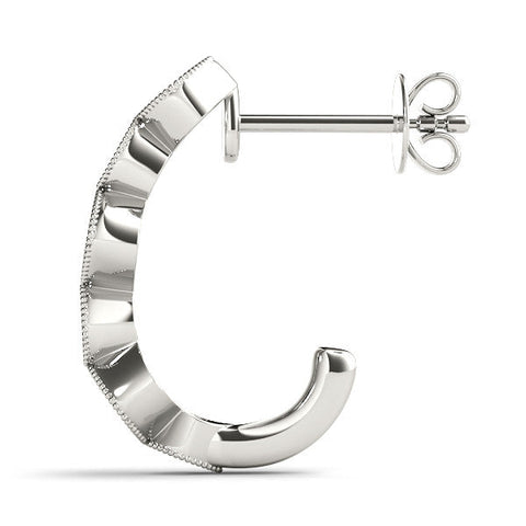 Silver Milgrain Cushion and Marquise Diamond Hoop Earrings