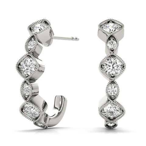 Silver Milgrain Cushion and Marquise Diamond Hoop Earrings