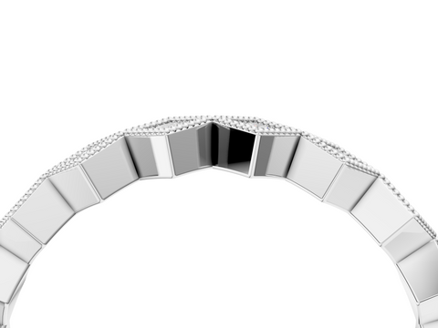 Platinum Milgrain Diamond Geometric Stackable Band with Round Cut Stones and Bezel Setting