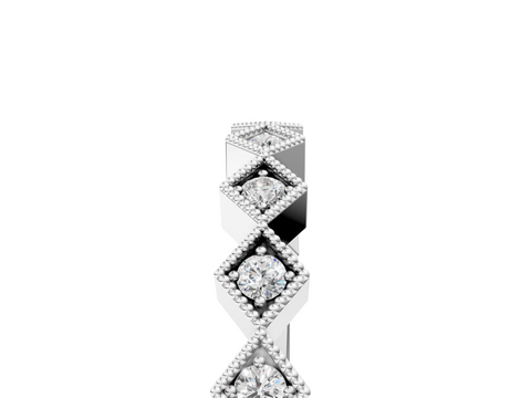 White gold Milgrain Diamond Geometric Stackable Band with Round Cut Stones and Bezel Setting