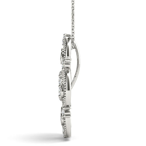 Silver Milgrain Diamond Round Swirl Pendant with Prong Setting