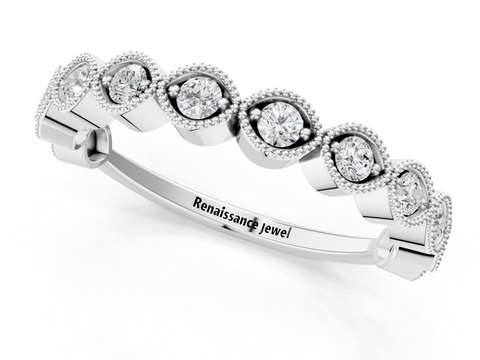 White gold Milgrain Marquise Diamond Eternity Band with Bezel Setting
