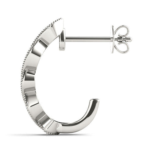 Silver Milgrain Marquise Diamond Hoop Earrings with Bezel Setting