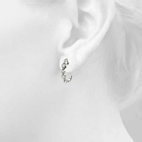 Silver Milgrain Marquise Diamond Hoop Earrings with Bezel Setting
