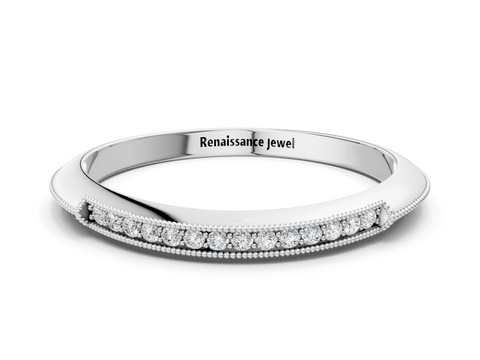 Platinum Milgrain Round Diamond Pavé Set Half Eternity Band