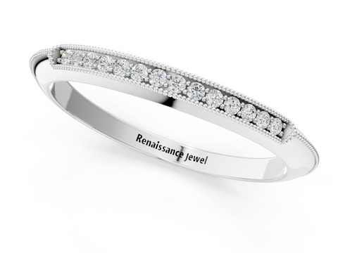 White gold Milgrain Round Diamond Pavé Set Half Eternity Band