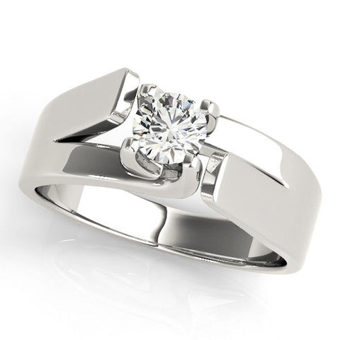 White gold Modern Tension Set Round Solitaire Wide Band Ring