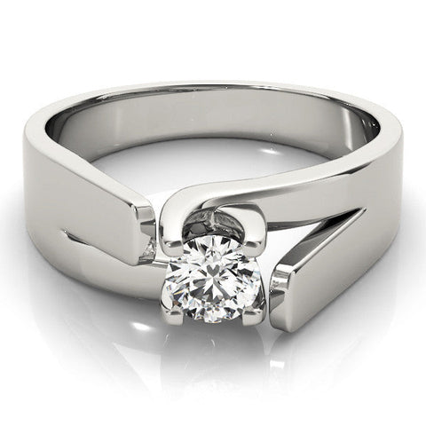 White gold Modern Tension Set Round Solitaire Wide Band Ring