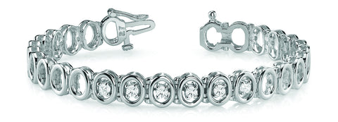 White gold Oval Bezel Set Diamond Tennis Bracelet with Half-Bezel Prong Setting