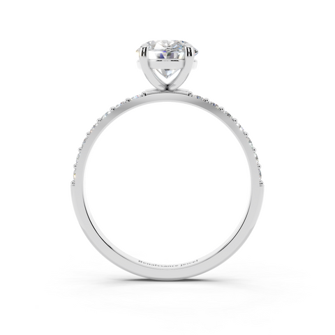 White gold Marquise Cut Diamond Pavé Band Solitaire Ring with Four-Prong Setting