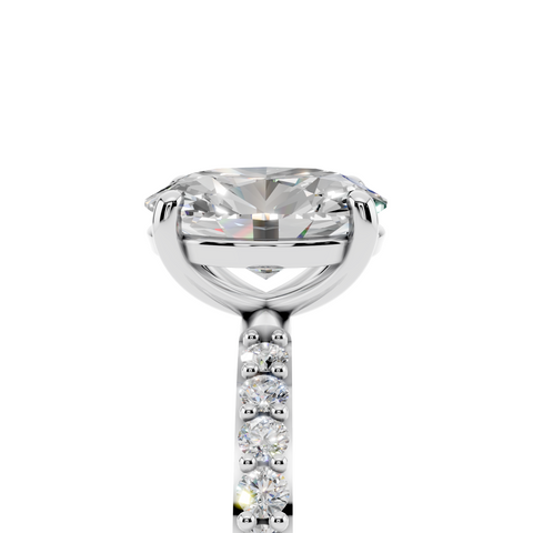 White gold Marquise Cut Diamond Pavé Band Solitaire Ring with Four-Prong Setting