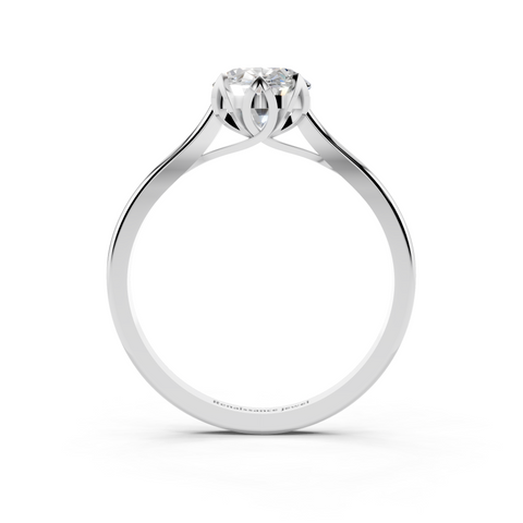 Platinum Oval Cut Solitaire Diamond Ring with Flower-Prong Setting and Classic Band