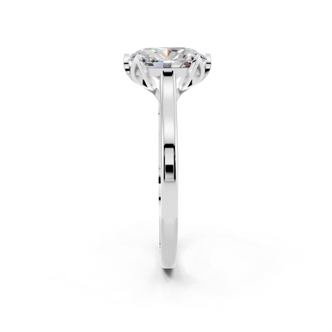 Platinum Oval Cut Solitaire Diamond Ring with Flower-Prong Setting and Classic Band